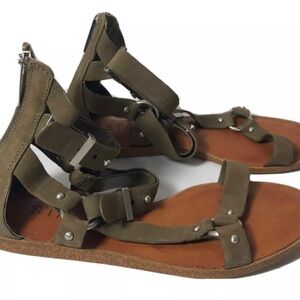 1. State Shoes Womens Size 7.5 Olive Leather Strappy Back Zip Sandals